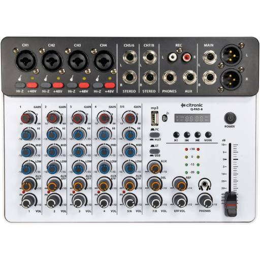 [30258] Citronic QPAD-8 Studio Mixer 4ch BT/USB Play-Rec 170.818UK