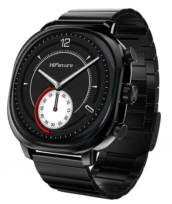 [26208] HiFuture AIX Black Swiss Inspired Elegance Stainless Steel SmartWatch, Gorilla Glass, 10 Day Battery, 1ATM