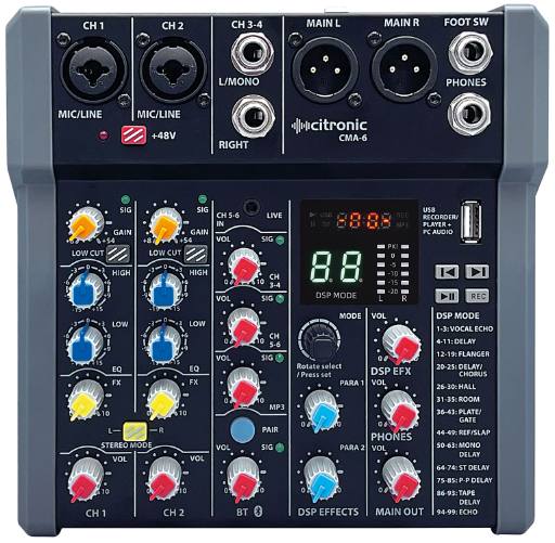 [30255] Citronic CMA-6 4 Channel Compact Mixer with DSP USB Play-Record BT & PC Connectivity 170.862UK