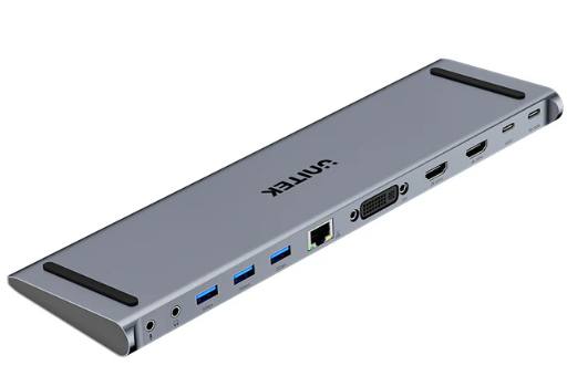 [30208] Unitek USB-C Hub Docking Station 11in1 USB3.0 2xHDMI/1xDVI/Gb Lan/Audio/PD100W D1147A