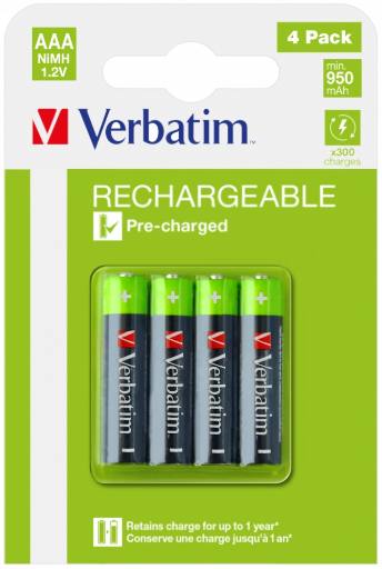 Verbatim Rechargeable AAA Batteries 950mAh (4pcs)