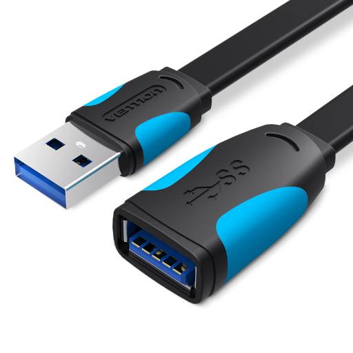 [30116] Vention IT Cable USB-A 3.0 M-F Extension Flat 1.0m Black VAS-A13-B100