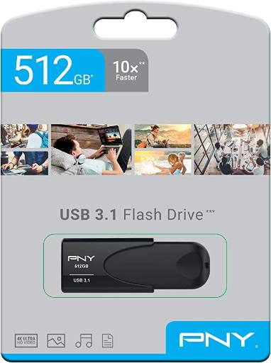 [24170] PNY Flash Drive Attache 4 USB 3.1 Stick 512GB Capless Slider Black FD512ATT431KK