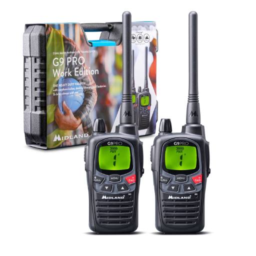 [23591] Midland G9 Pro Work Edition Valibox Includes 2x G9 Pro with Long Antenna, 2x Earphones & Carry Case