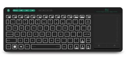 Rii Mini Keyboard Wireless 2.4GHz & Bluetooth with Large Touchpad & Media Keys RGB RT518S