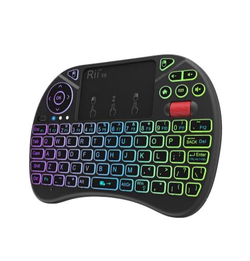 Rii Mini Keyboard Wireless 2.4GHz with Touchpad, Scrollwheel & Media Keys RGB X8