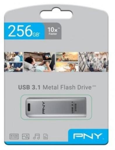 [22374] PNY Flash Drive Elite Steel USB 3.1 Stick 256GB Capless Slider Black FD256ESTEEL31G