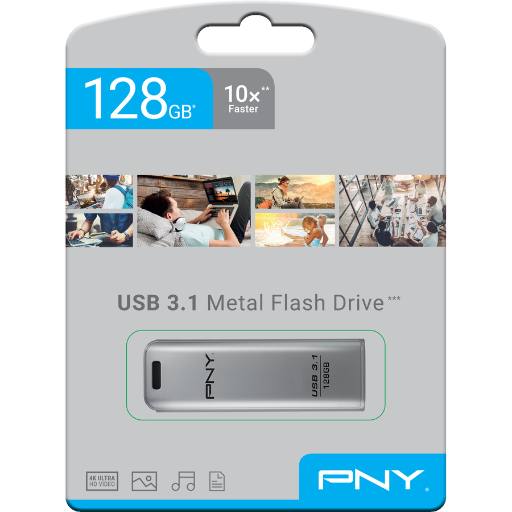 [22373] PNY Flash Drive Elite Steel USB 3.1 Stick 128GB Capless Slider Black FD128ESTEEL31G