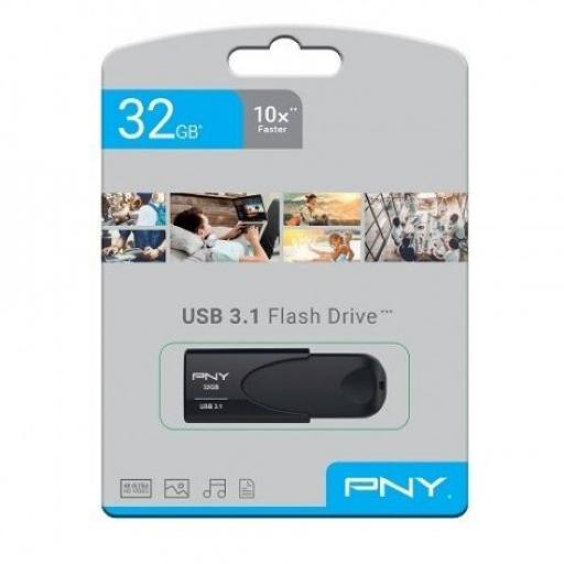 [22370] PNY Flash Drive Attache 4 USB 3.1 Stick 32GB Capless Slider Black FD32GATT431KK
