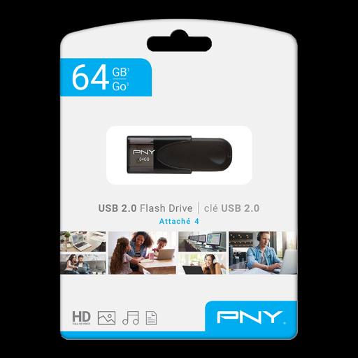 [22367] PNY Flash Drive Attache 4 USB 2.0 Stick 64GB Capless Slider Black FD64GATT4