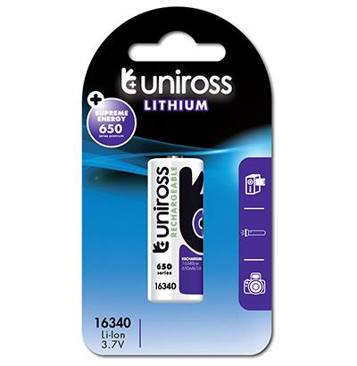 [22114] Uniross RCR123A LIR16340 Lithium Rechargeable Battery 650mAh