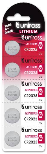 Uniross CR2025 Button Cell Lithium Battery (5pack)