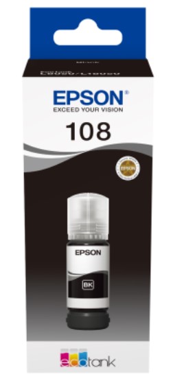 EPSON INK BOTTLE BLACK 108, 1 x 70.0 ml, 2, 100 (10x15cm) photos, FOR L18050, L8050