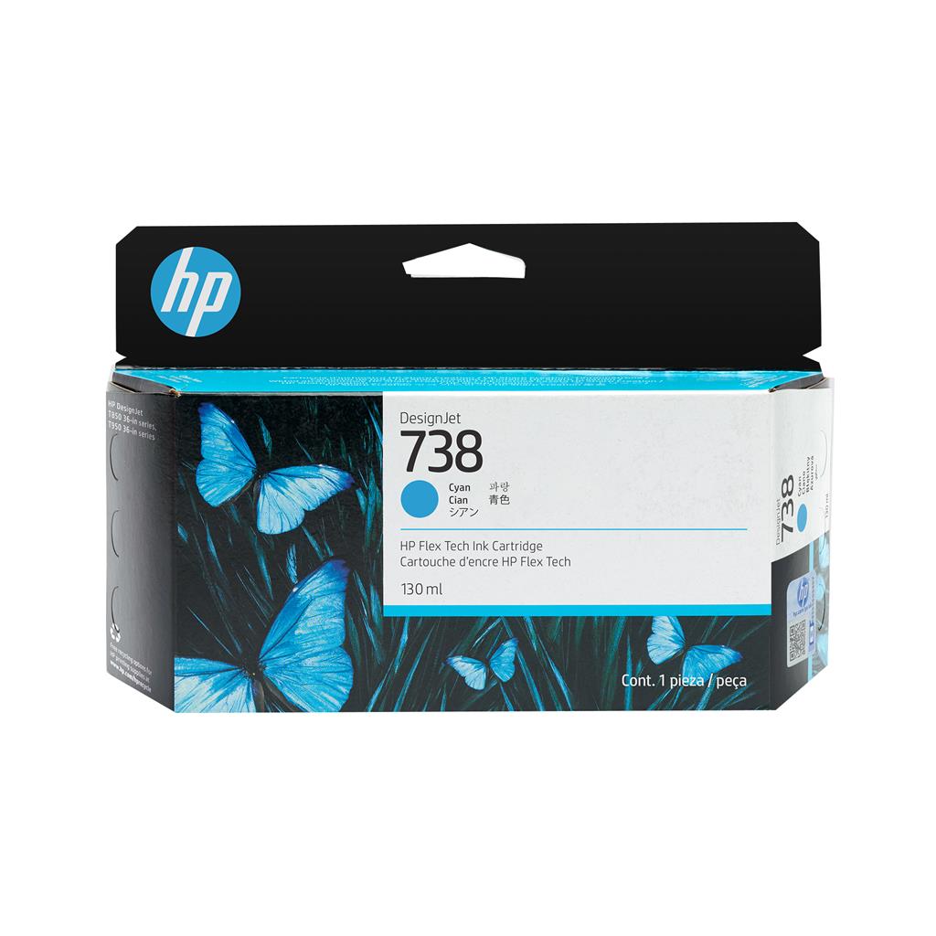 HP INK CARTRIDGE CYAN, HP 738, 130ML, FOR DESIGNJETS T850 & T950 SERIES