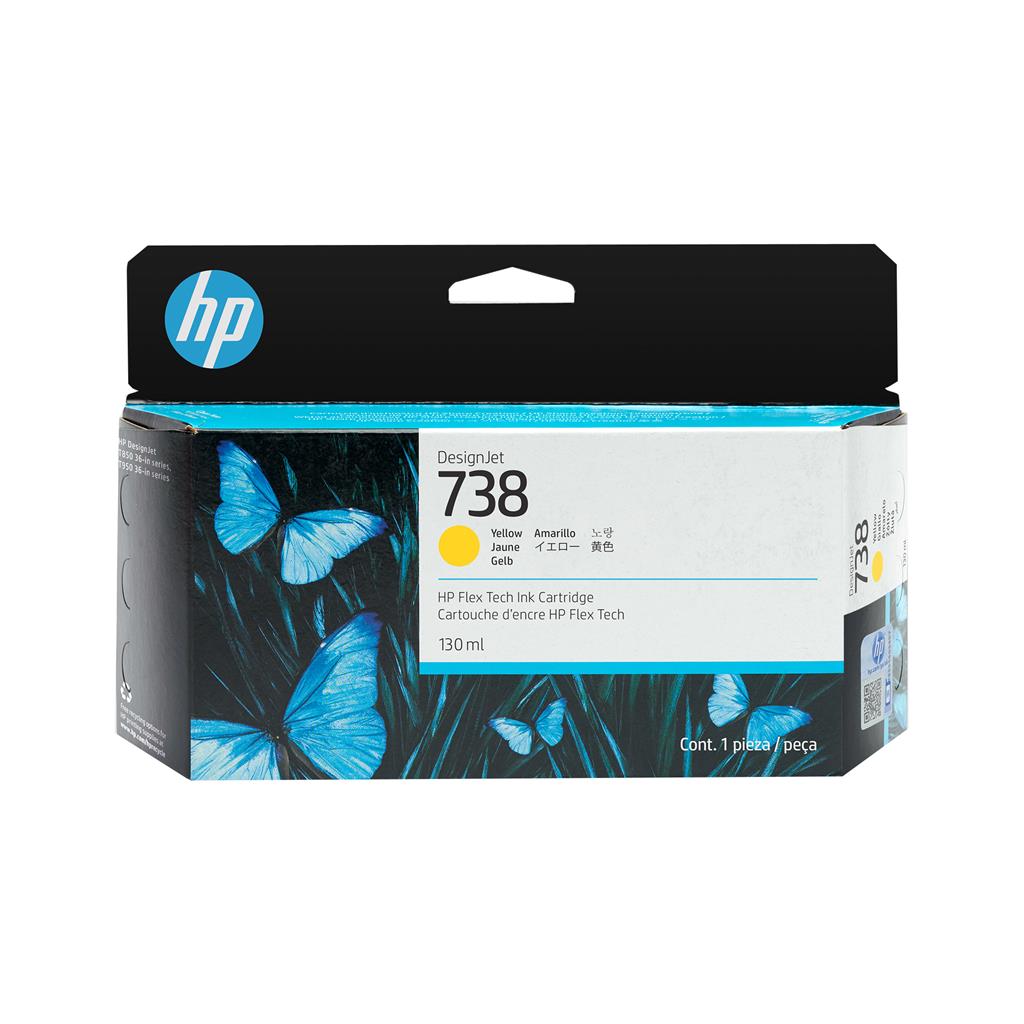 [498N7A] HP INK CARTRIDGE YELLOW, HP 738, 130ML, FOR DESIGNJETS T850 & T950 SERIES