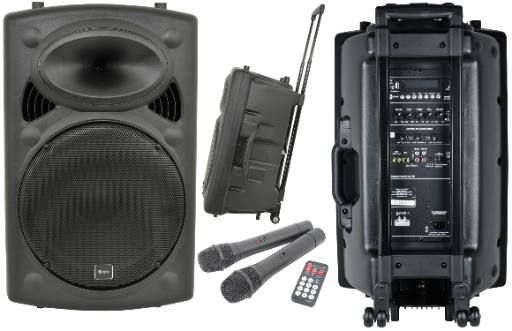 QTX QR15PA (2025) 15'' Professional Portable Karaoke & PA Speaker with 2x Wireless UHF Microphones, BT USB & FM 178.816UK