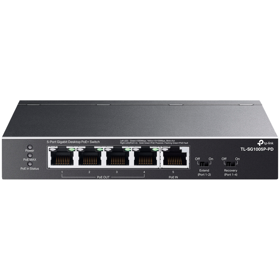 TP-LINK SWITCH 5PORTS GIGABIT, 4PORTS PoE+ OUT AND 1 PORT PoE++ IN, UNMANAGED, FANLESS, DESKTOP