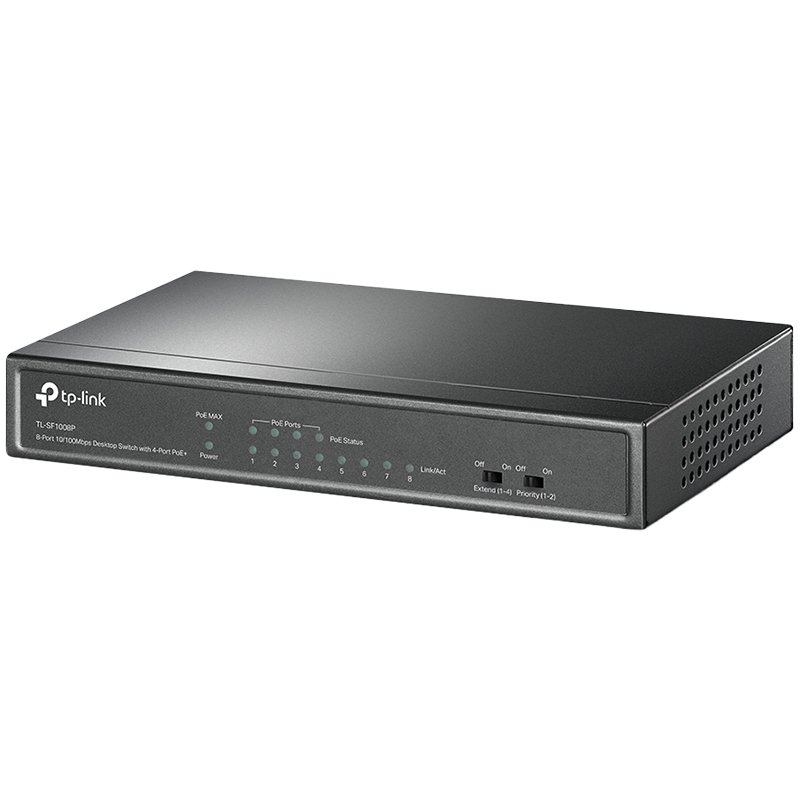 TP-LINK SWITCH 8PORTS 10/100, 4PORTS PoE+  AND 4 PORTS 10/100 LAN, 57W, UNMANAGED, DESKTOP, UK PLUG