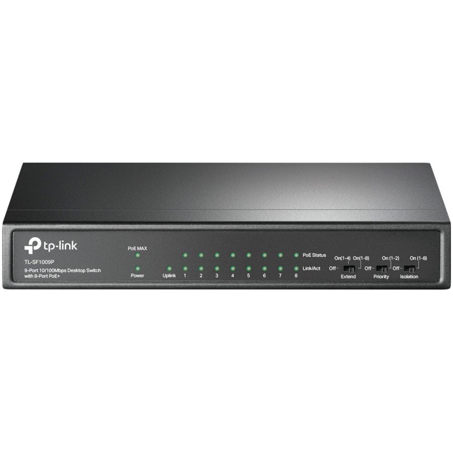 TP-LINK SWITCH 9PORTS 10/100, 8PORTS PoE+  AND 1 PORT 10/100 LAN, 65W, UNMANAGED, DESKTOP