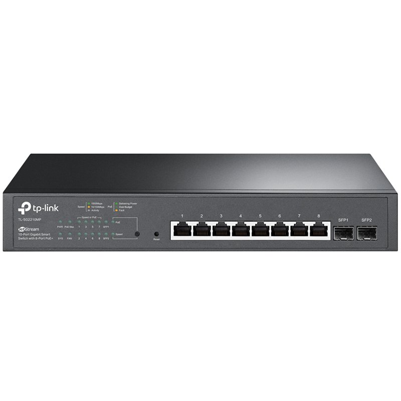 TP-LINK SWITCH 10PORTS GIGABIT LAN PORTS PoE+, 2 SFP PORTS, 150W, SMART MANAGED, QOS, L2-L2+, VLAN, DESKTOP STEEL CASE, UK PLUG