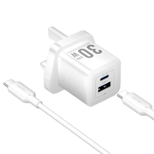 [29639] Vention Charger Wall GaN 30W 1xA 1xC+USBC Cable White TZ-FEQW0-UK-01