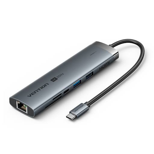 [29627] Vention HUB USB-C 1xUSB-C 3.2/USBA3.0/USBA2.0/HDMI 4K60Hz/RJ45/SD/3.5mm/PD TGVHB
