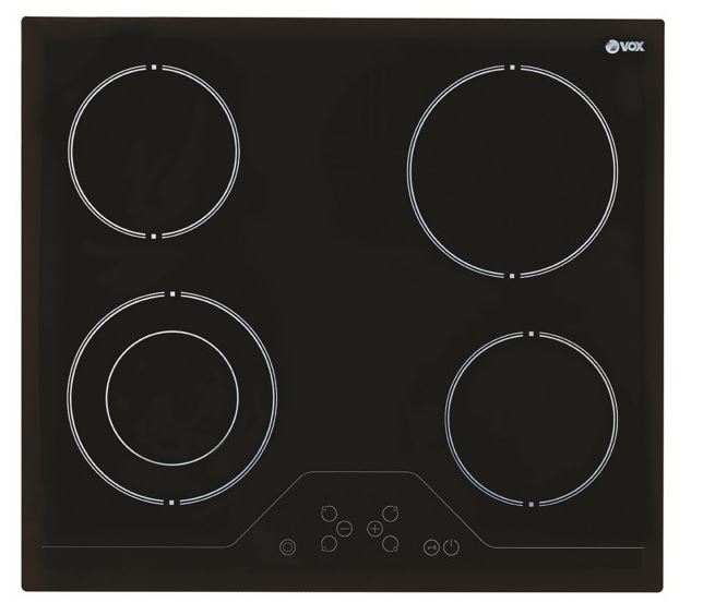 [EBC 410 DB] VOX HOB ELECTRIC, 60CM CERAMIC BUILT IN, 5 HITTING ELEMENTS, 6.5 KW, TOUCH, SENSOR BUTTONS, SECURITY LOCK, 59x52x4.1CM, BLACK